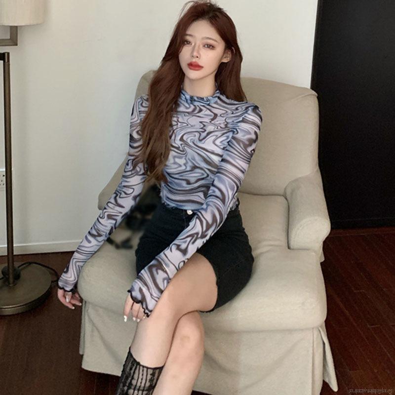 Áo Croptop Tay Dài Phối Lưới Thiết Kế Quyến Rũ