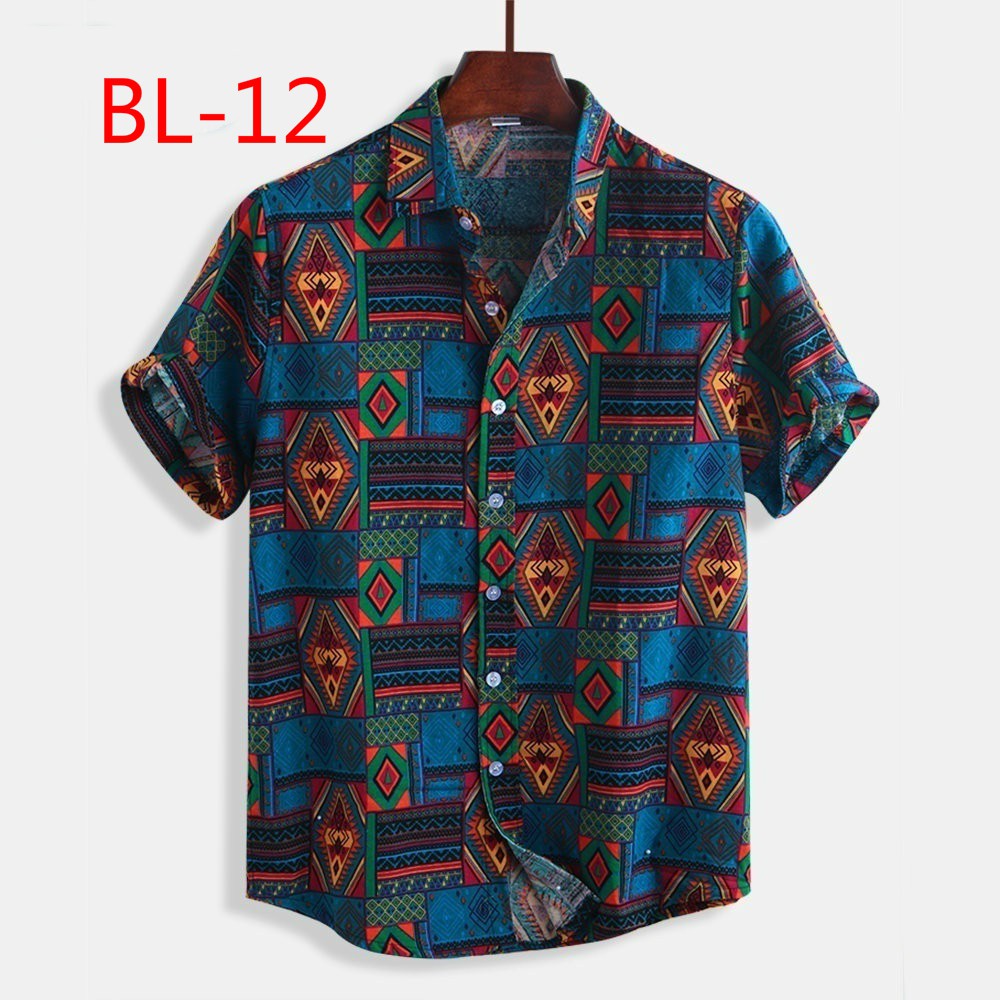 Men's printed short sleeve men's floral shirt T32