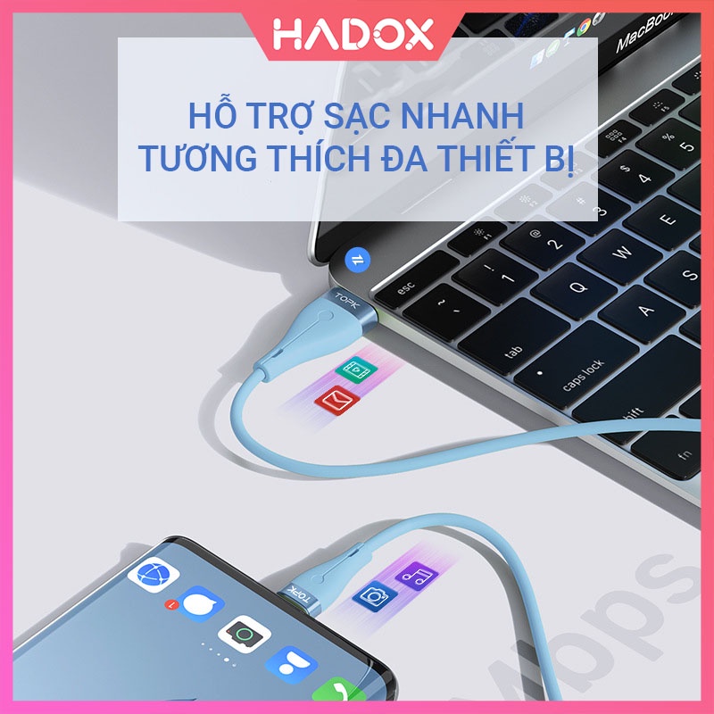 Dây cáp sạc nhanh Type-C,TOPK AN46 dành cho ip,SAMSUNG,XIAOMI-Hàng nhập khẩu