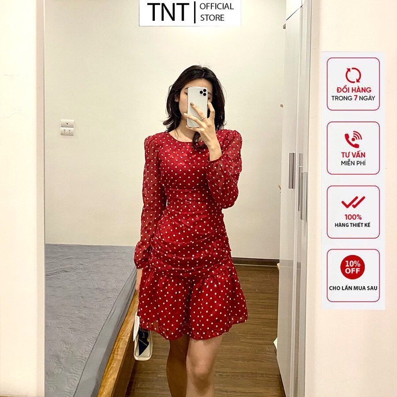 Váy đuôi cá chấm bi, đầm thiết kế đuôi cá dấu bụng siêu tốt, ảnh shop tự chụp
