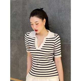 Áo len kẻ Polo cộc