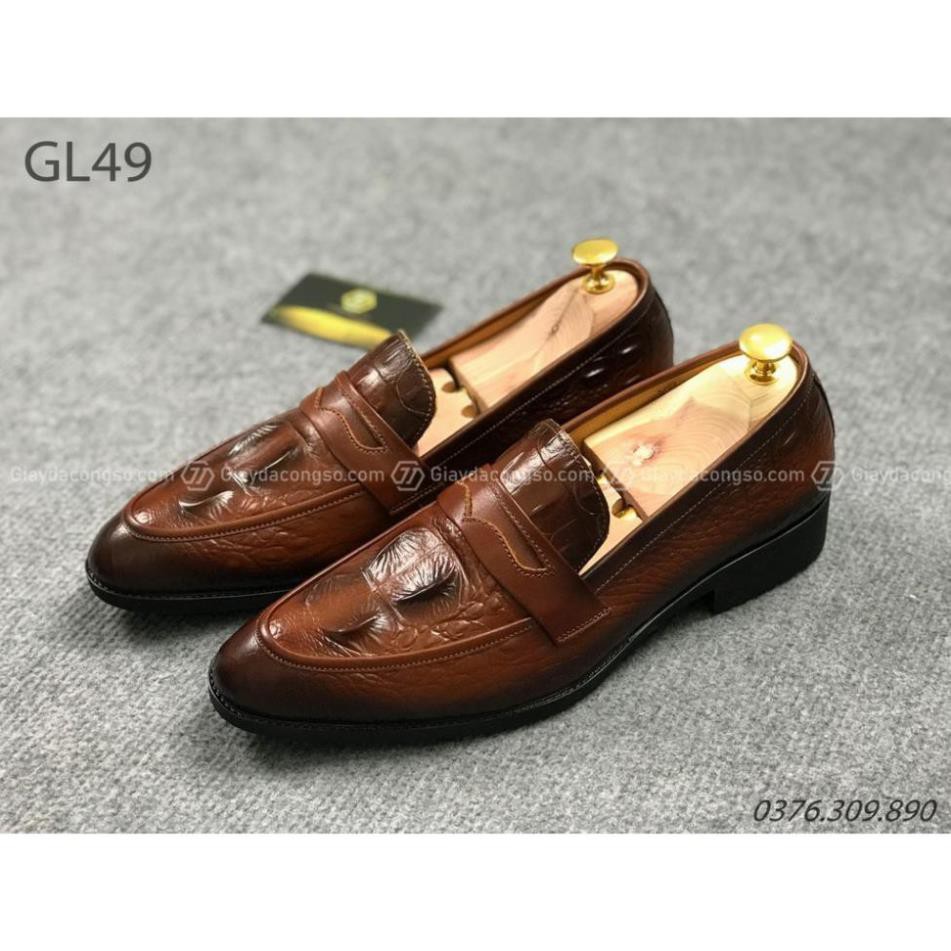 Giày lười da bò xin vân cá sấu penny loafer GL-49 - Giày da công sở