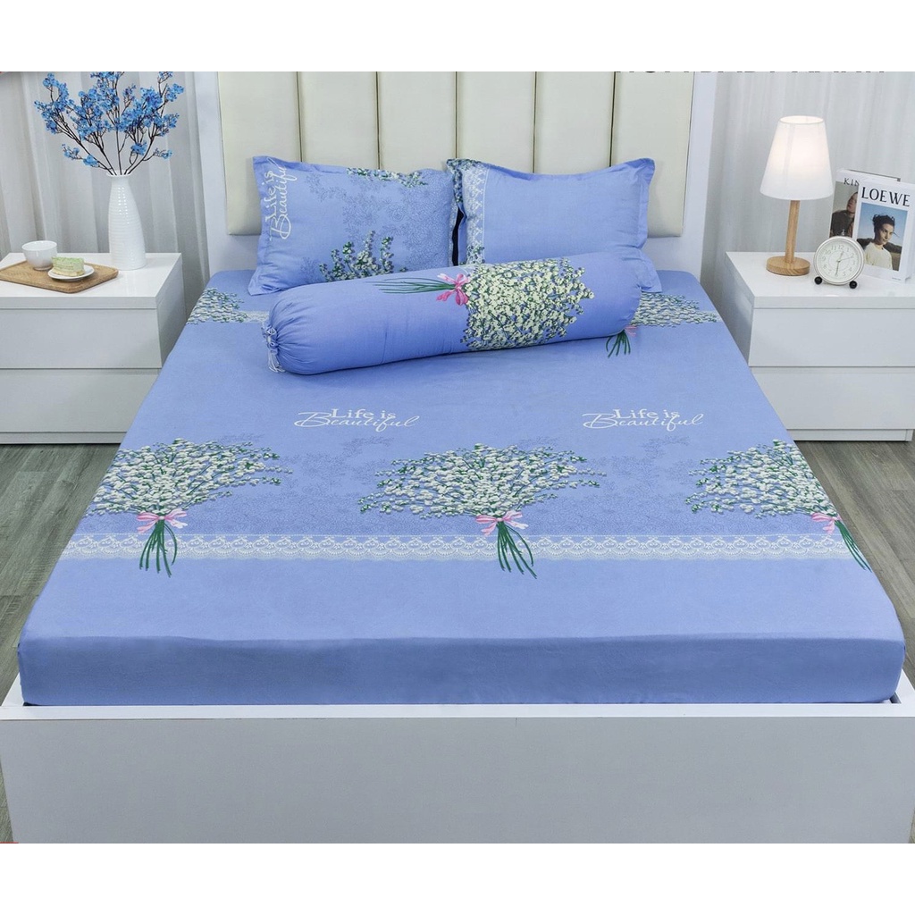 Bộ 4 món ga gối Cotton Poly , set 4 món ga gối thoáng mát, mềm mại miễn phí bo chun ga giường
