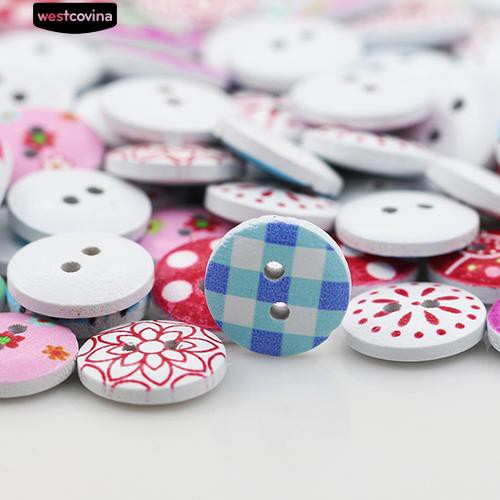 Set 100 nút hình tròn họa tiết đa dạng tự làm may vá thủ công