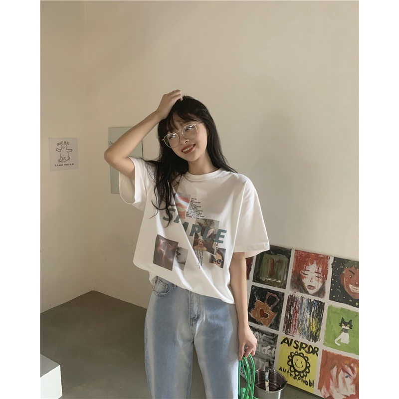 Áo Thun Tay Ngắn Dáng Rộng In Hình Thời Trang Kiểu retro Mỹ Cho Nữ