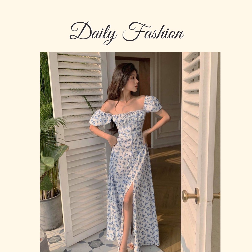 Đầm Maxi hoa xanh xẻ tà dáng dài đi biển giá rẻ, đẹp | BigBuy360 - bigbuy360.vn