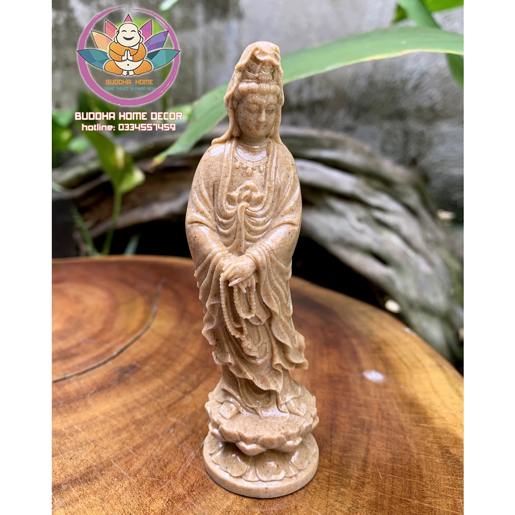 Tượng Mẹ Quan Âm 11cm đá sỏi màu trắng vàng trang trí nội thất nhà cửa- phong thủy- thờ cúng