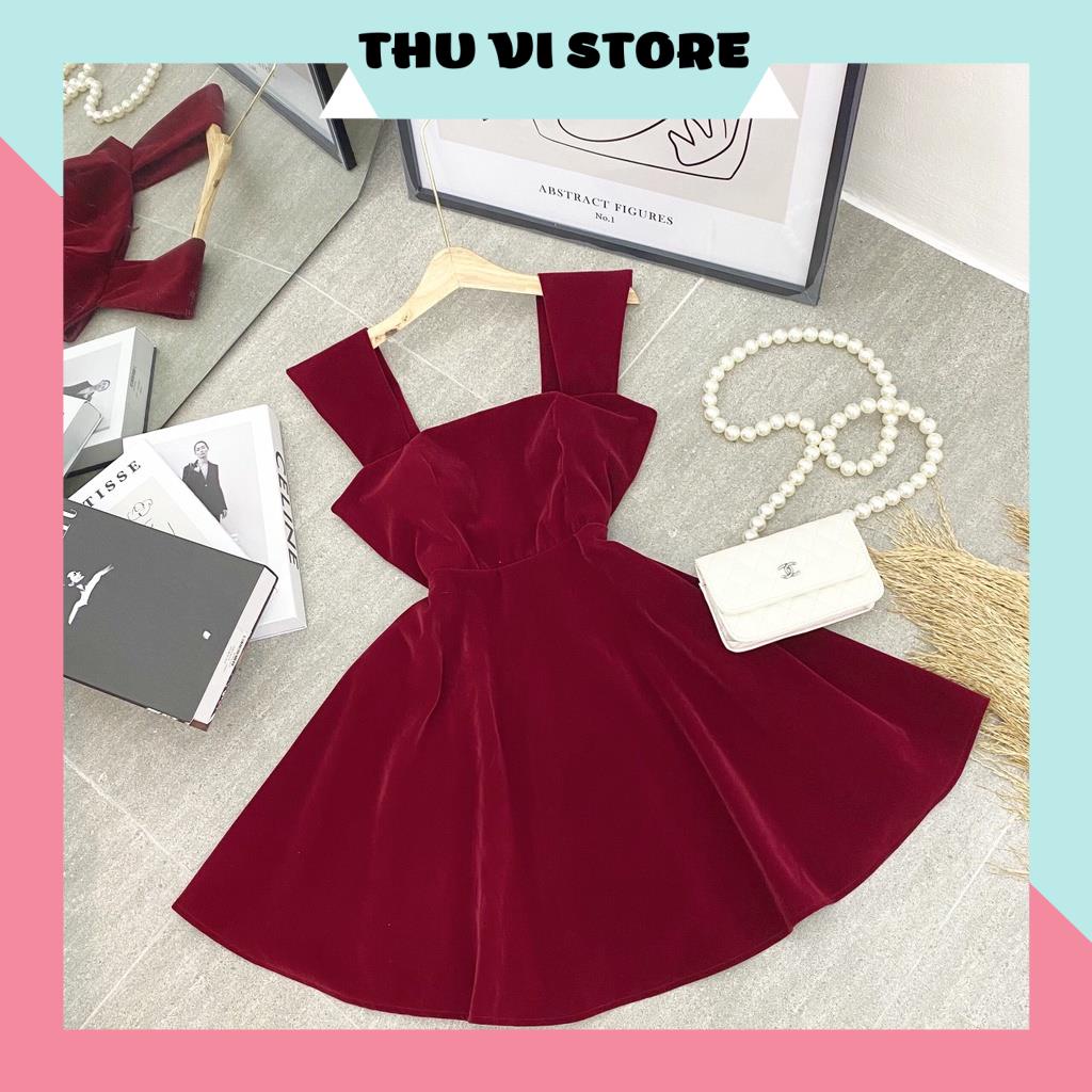 Váy Xòe Nữ, Đầm 2s Cánh Tiên Đỏ, Cổ Vuông Chất Nhung Nữ Tính, Quyến Rũ Siêu Tôn Dáng. | BigBuy360 - bigbuy360.vn