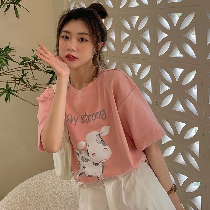 SUXI Áo Thun Tay Ngắn Cổ Tròn In Họa Tiết Thời Trang Mùa Hè Mới Cho Nữ