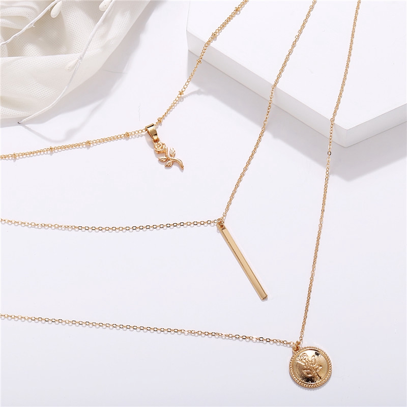 Dây Chuyền Nhiều Lớp Mặt Hình Hoa Hồng Thời Trang Cho Nữ