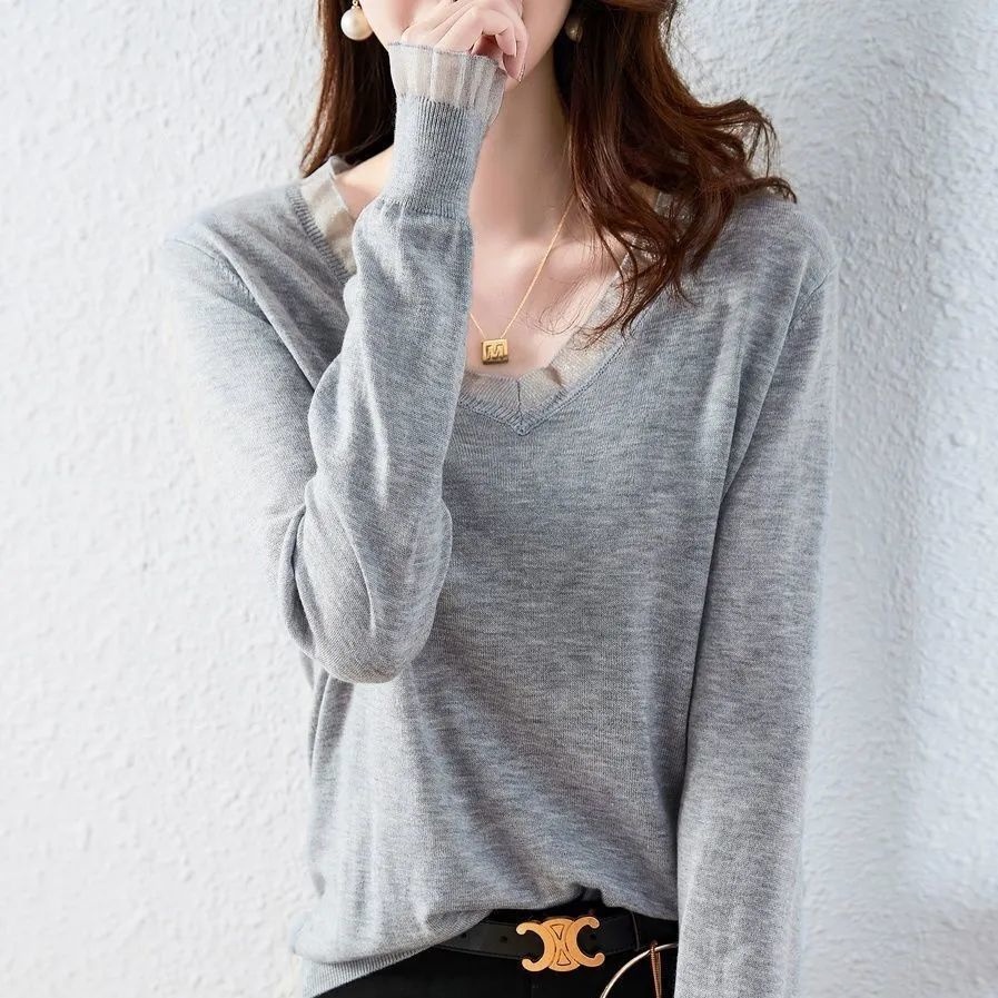 Áo ZHELIHANGFEI tay dài cổ chữ V thời trang sang trọng dành cho nữ