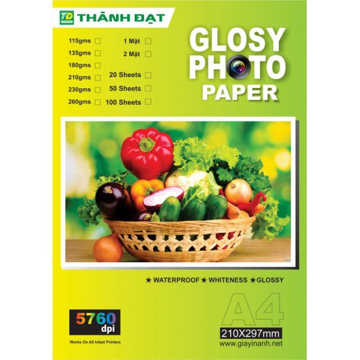 Giấy in ảnh 1 mặt A4 các loại 115gsm/135gsm/160gsm/180gsm/210gsm/230gsm (100 tờ/xấp)