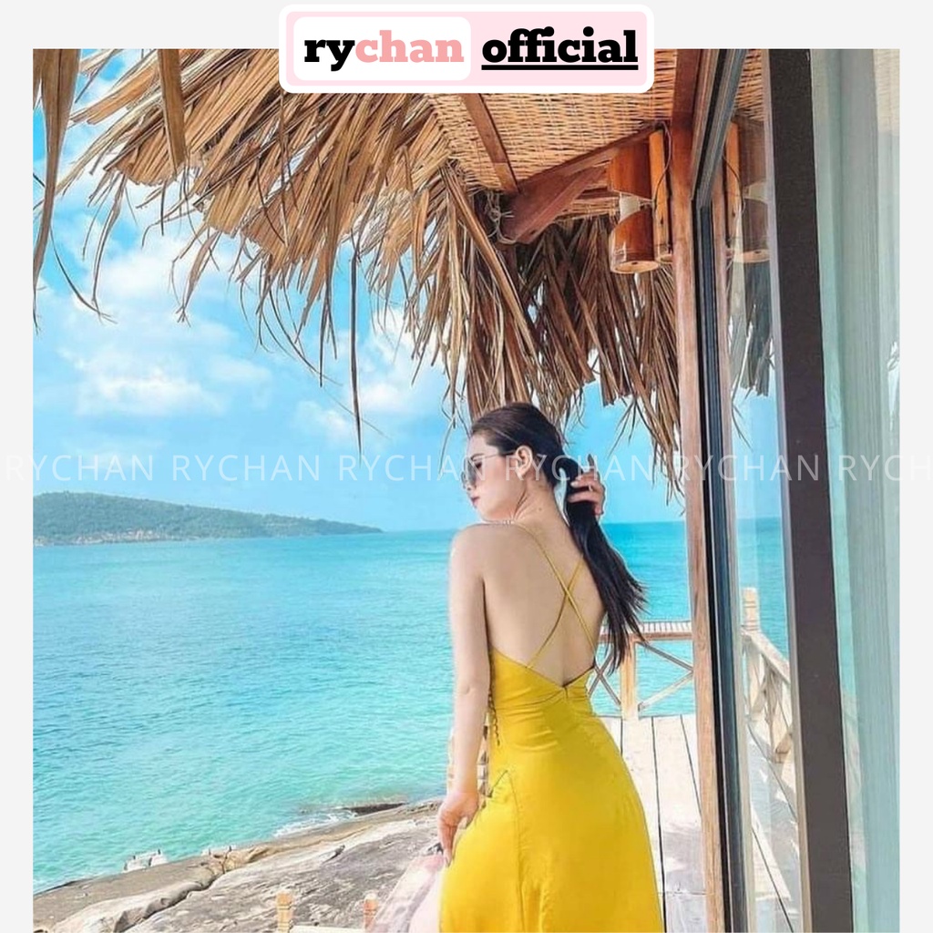 Đầm Maxi Đi Biển Vàng Đắp Chéo (Sẵn Mút Ngực) Xẻ Tà Đan Lưng Siêu Sexy [Ảnh Thật Cuối] - DM0040