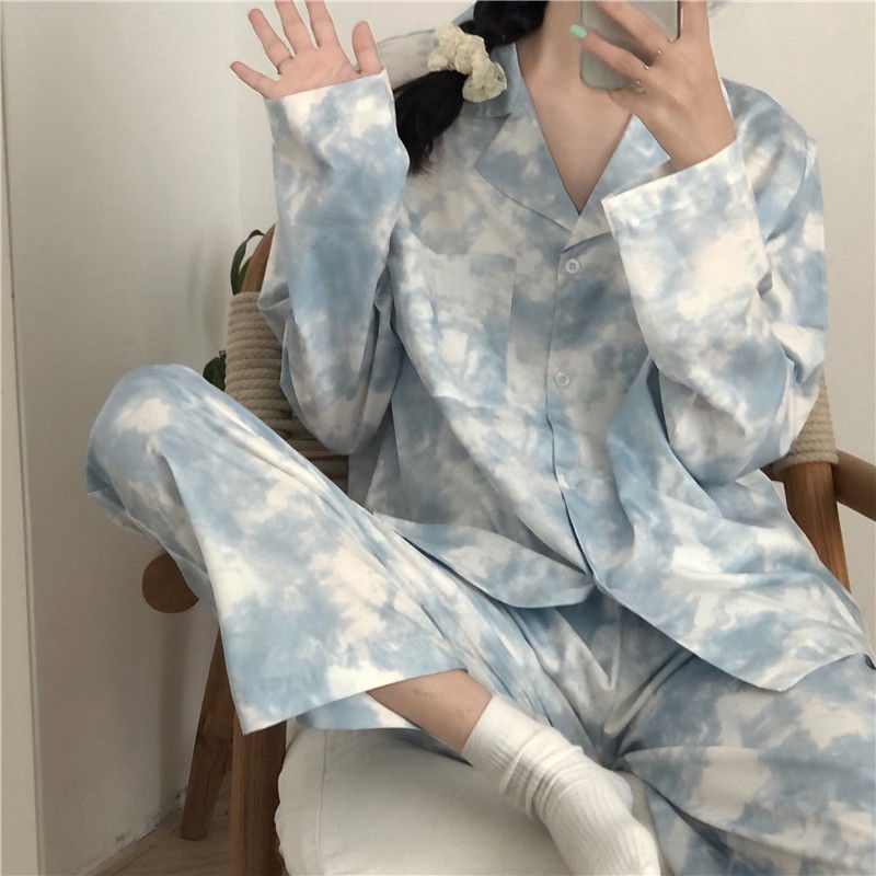 100% high-end pajamas women spring and autumn Korean version students ladies large summer home clothes cows suits month clothes