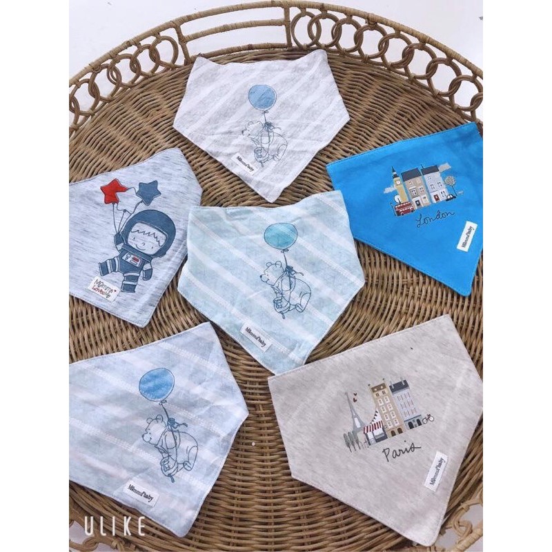 Set 5 khăn yếm dãi tam giác hãng Momma baby cotton cho bé trai, gái dày dặn thấm hút tốt, có cúc bấm rất tiện lợi