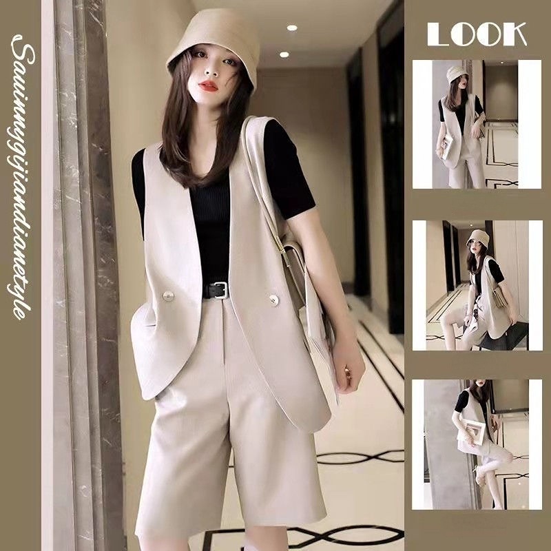 Set Áo Vest + Quần Short + Áo Thun Thời Trang Dành Cho Nữ