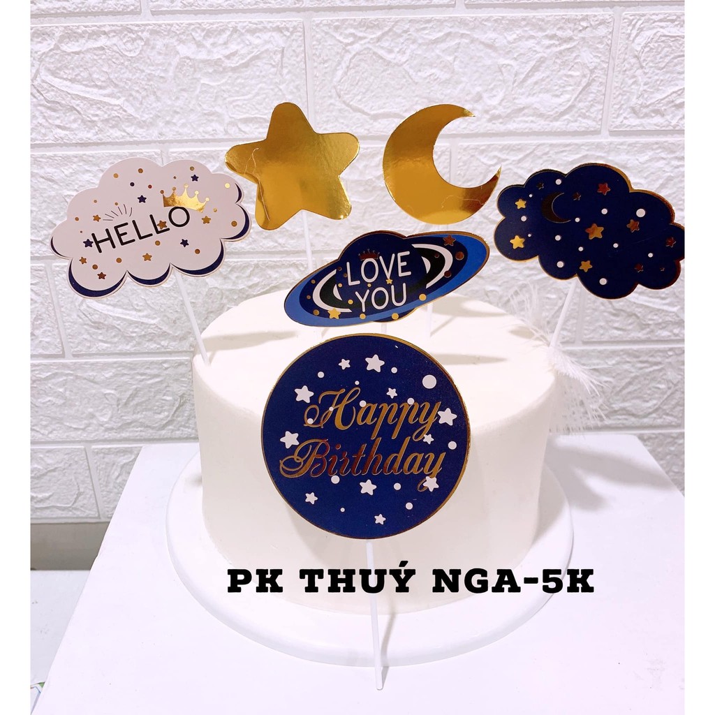 5 set cắm trăng sao vàng chữ HPBD xanh đậm-Q2246