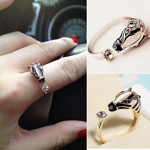 Nhẫn vòng mở có thể điều chỉnh mặt hình ngựa dễ thuơng cho nữ
