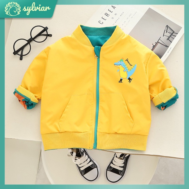 Áo Khoác Cardigan Hai Mặt Có Khóa Kéo In Họa Tiết Hoạt Hình Dễ Thương Cho Bé 1-6 Tuổi