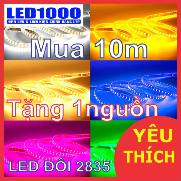 Cuộn 10m đèn led dây đôi 220V chip 2835 siêu sáng - đèn led dây trang trí ngoài trời 220v (đã kèm nguồn)