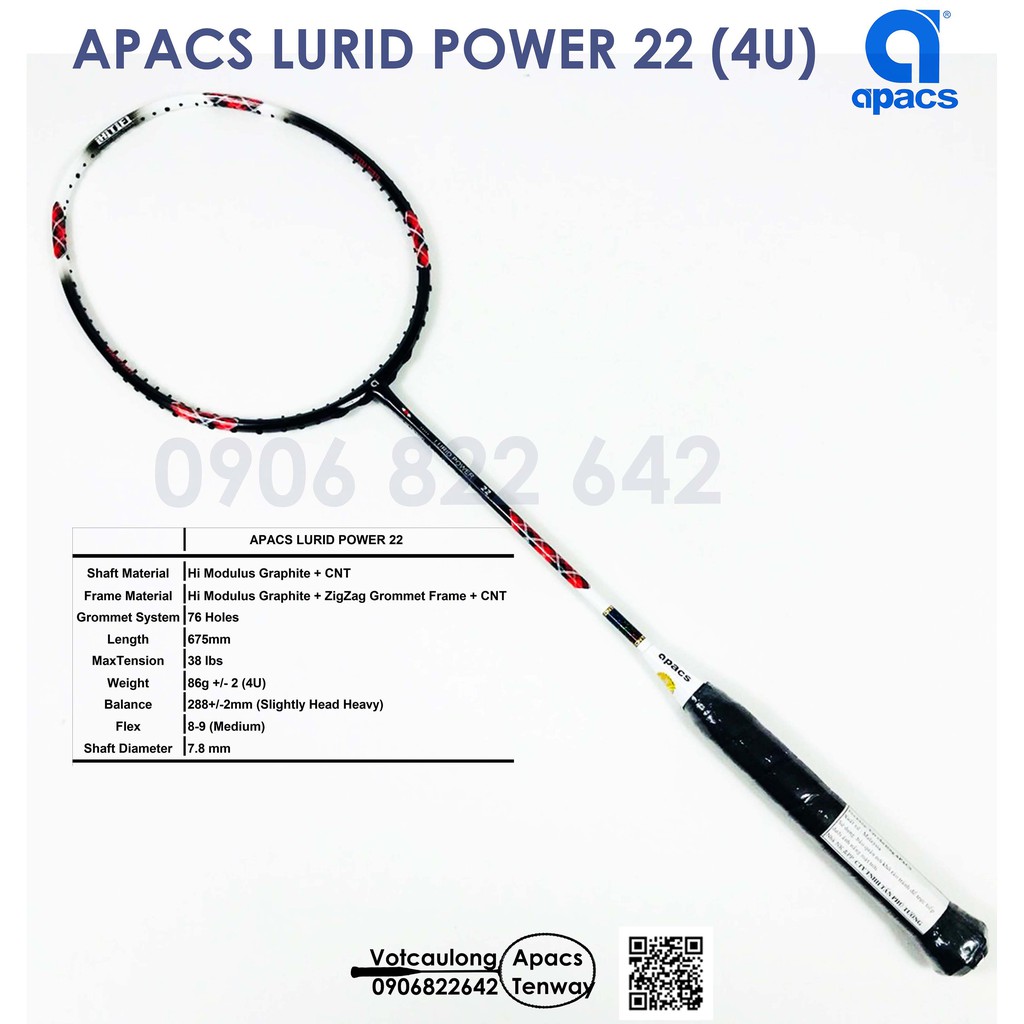 [Vợt cầu lông Apacs Lurid Power 22 - 4U] Nặng đầu chuyên công đập tốt trợ lực