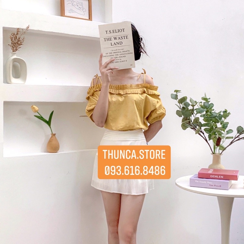 Áo trễ vai nhún tiểu thư sang chảnh