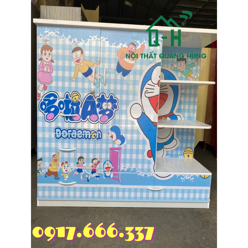 TỦ NHỰA ĐÀI LOAN 2 CÁNH 4 NGĂN KÉO CÓ KỆ IN HÌNH 3D DORAEMON CAO CẤP - HÌNH ẢNH THỰC TẾ
