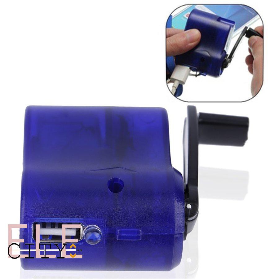 111ele} New USB Travel Emergency Phone Charger Dynamo Hand Manual Charger Blue