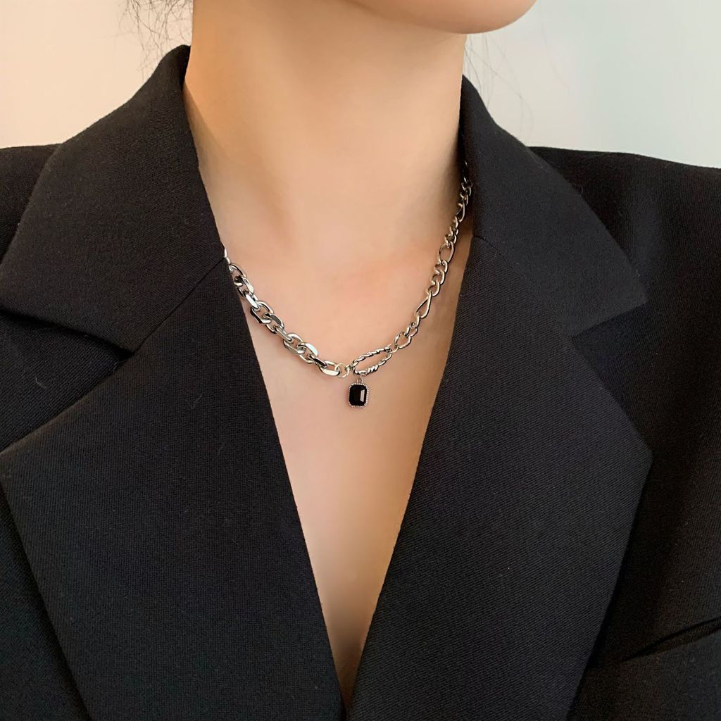 Vòng cổ Mặt Đá Đen Phong Cách hip hop Hàn Quốc Cá Tính