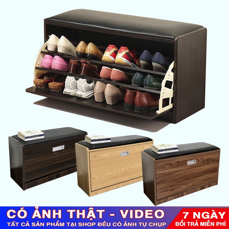 [Ảnh thật/Video] Tủ Giày Thông Minh 3 Tầng Có Ghế Ngồi Có Nệm Da Kích Thước 80x45x30cm