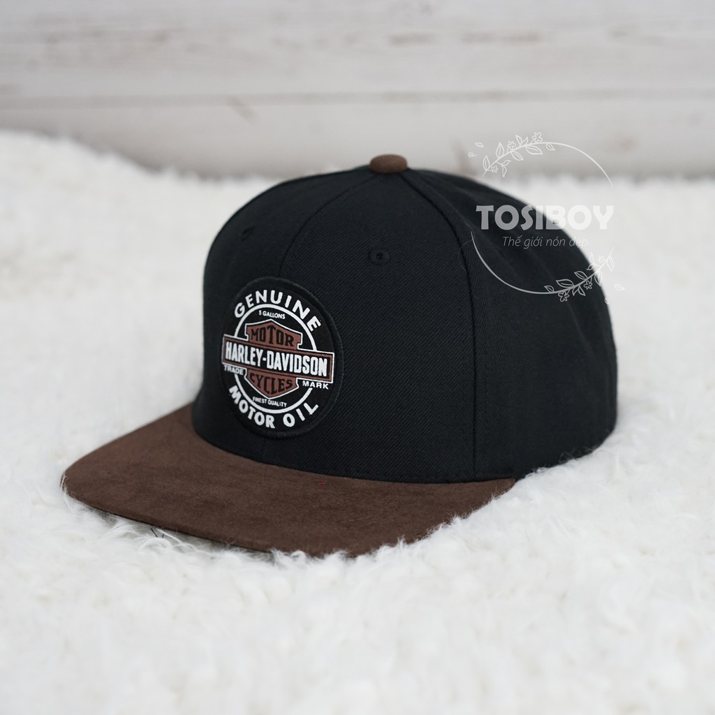 Nón Snapback kaki thêu logo Harley Davidson