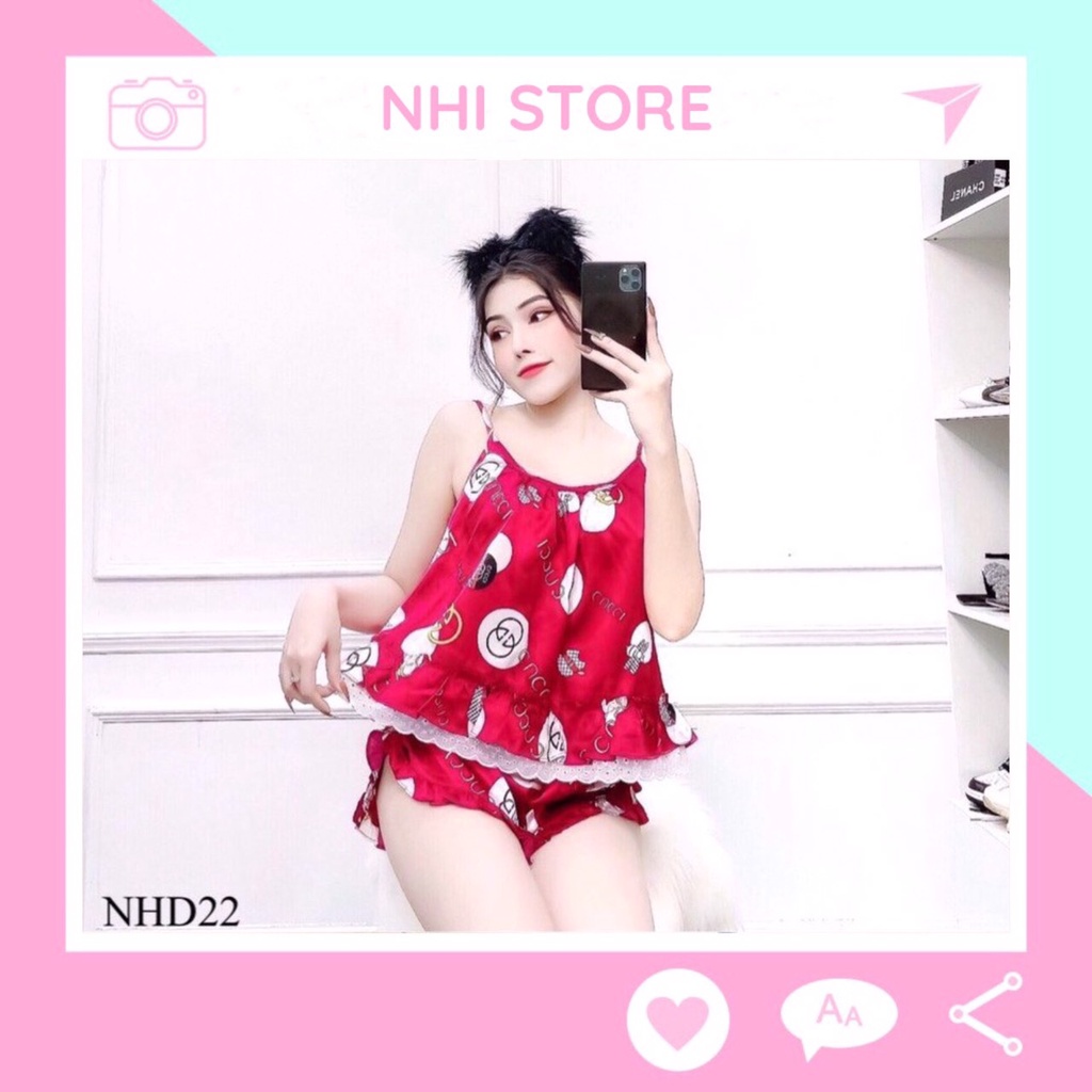 [FREESHIP 50K] Bộ Mặc Nhà Nhistore Bộ Ngủ Áo 2 Dây Phối Ren Quần Ngắn Họa Tiết Sang Chảnh Freesize Dưới 57kg