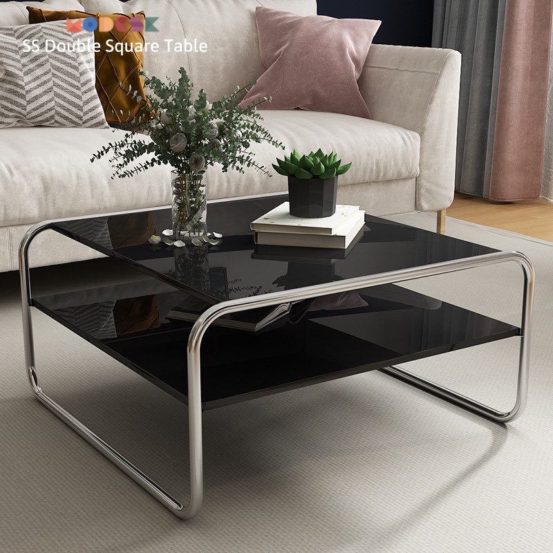 Bàn sofa, trà Modesk SS Double Square Table khung inox 304 – kính cường - ván MFC an cường - phòng khách, quán cà phê