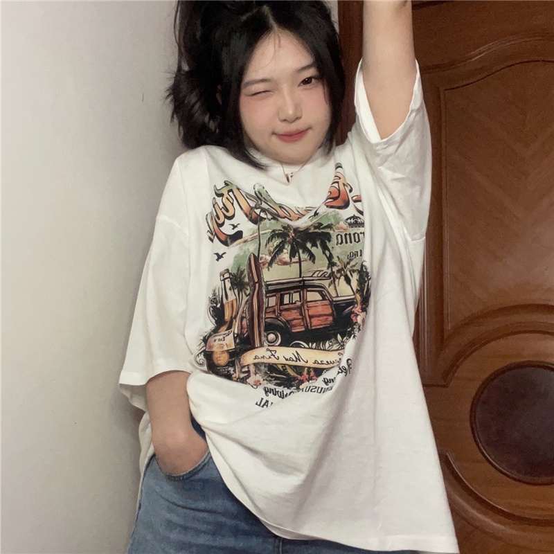 SUXI Áo Thun Ngắn Tay Dáng Rộng In Họa Tiết Thời Trang Mùa Hè Dành Cho Nữ