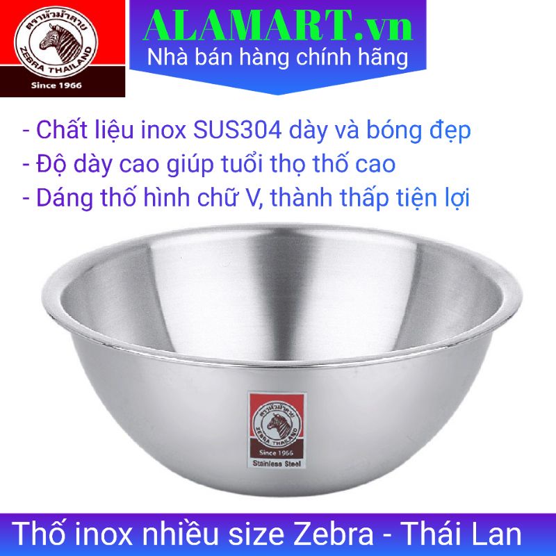 Thao thố inox sus304 trộn thực phẩm nhiều size Zebra - Thái Lan