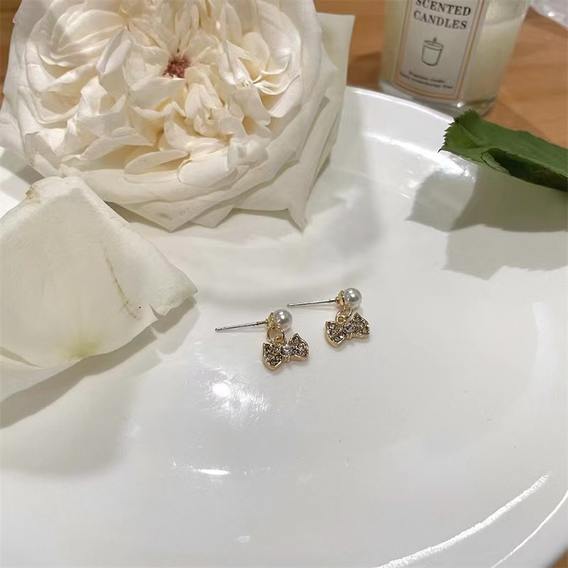 Bông Tai Hình Nơ Đính Ngọc Trai Nhân Tạo Thời Trang Cao Cấp Dành Cho Nữ