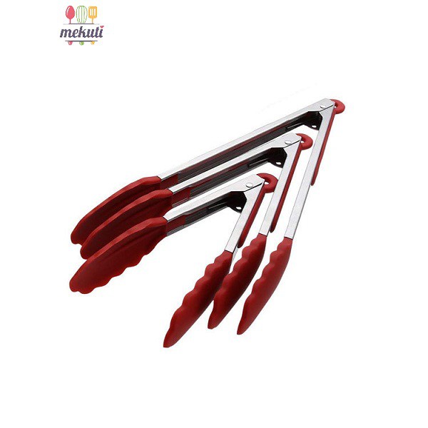 Kẹp gắp thức ăn silicone tay cầm inox 304 dày 0.6mm chống trượt & chống dính