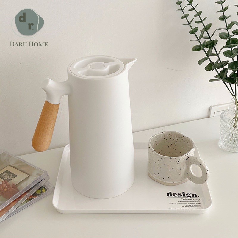 Bình giữ nhiệt tay cầm gỗ Hàn màu pastel - Daru Home