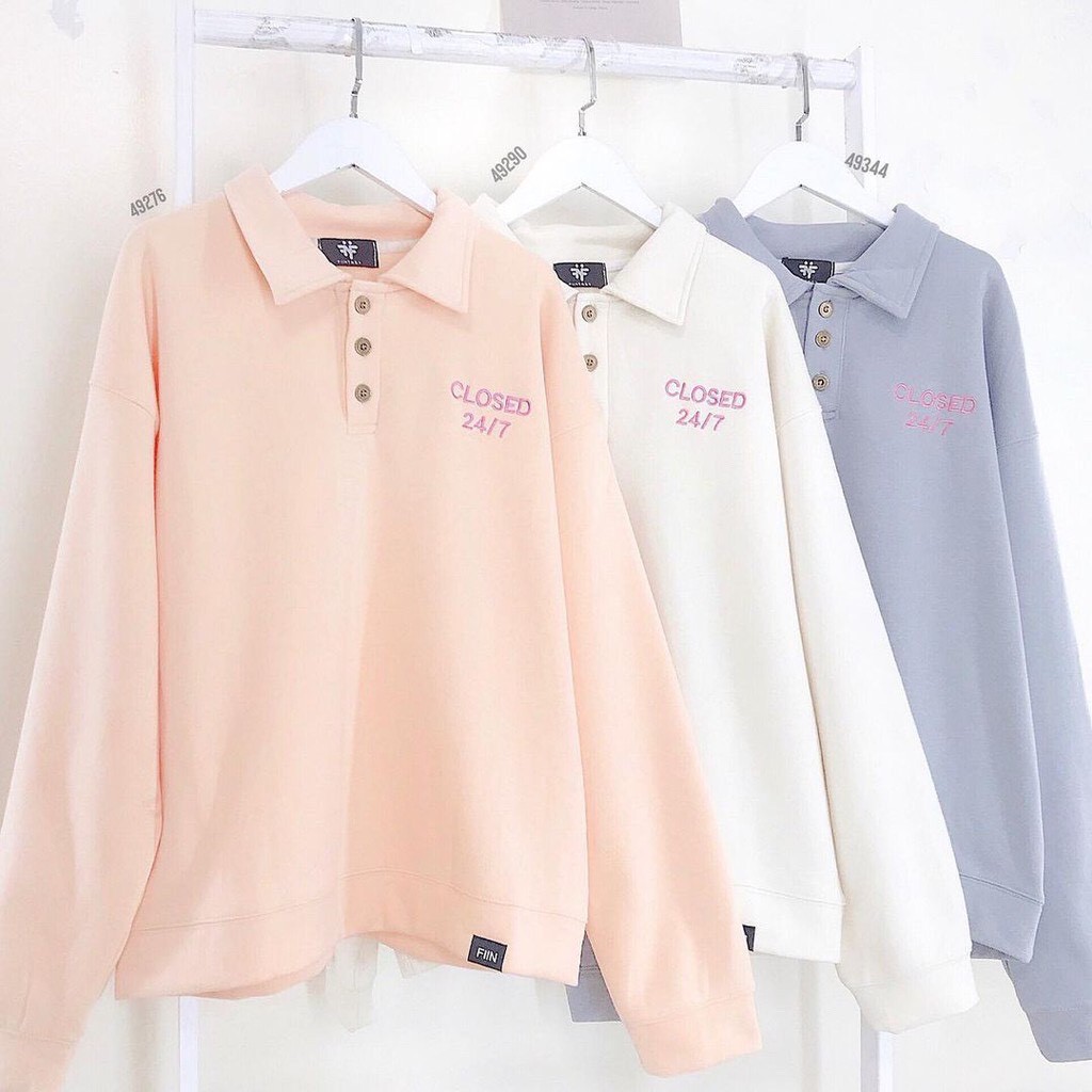 Áo polo dài tay CLOSED 24/7 form rộng nhiều màu basic ulzzang - Made by Fiin