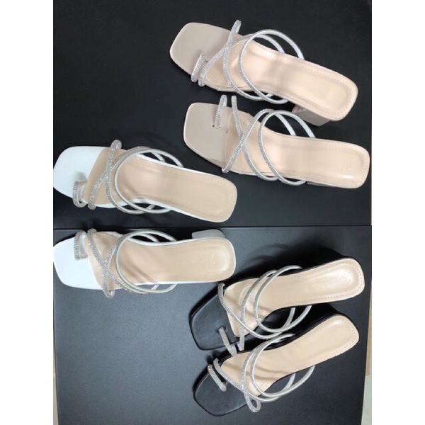 Sandal xỏ ngón đính đá  ,gót vuông 5 phân sang trọng dễ phối đồ cho chị em mã S06