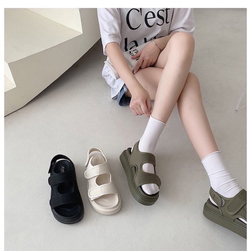 Sandal nữ đế cao bằng quai dán 4 màu đơn giản dễ phối đồ phong cách ulzzang trẻ trung năng động M03