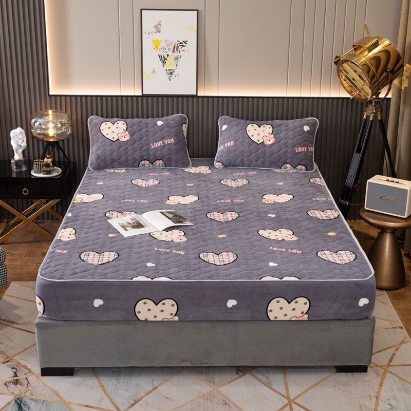 BỘ GA GỐI BO CHUN BỌC ĐỆM NỈ NHUNG TRẦN TIM LOẠI 1