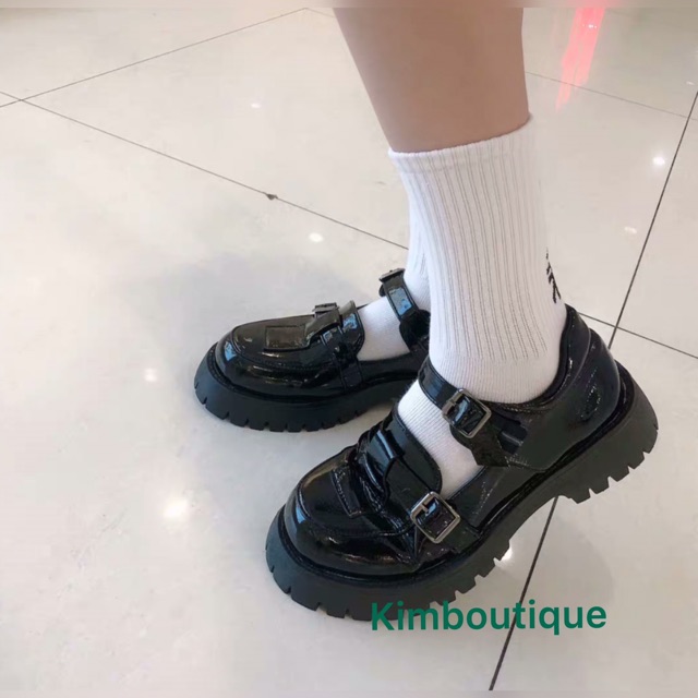 Giày oxford ulzzang nữ học sinh đế xuồng 2 quai ngang (SẴN BE 3638, ĐEN 38) Kimboutique | BigBuy360 - bigbuy360.vn