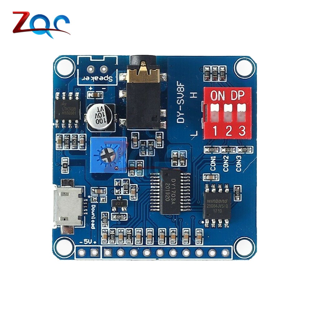 5W Voice Playback Module Board MP3 Music Player IO Trigger Amplifier UART Protocol Control USB Download 64MB Flash