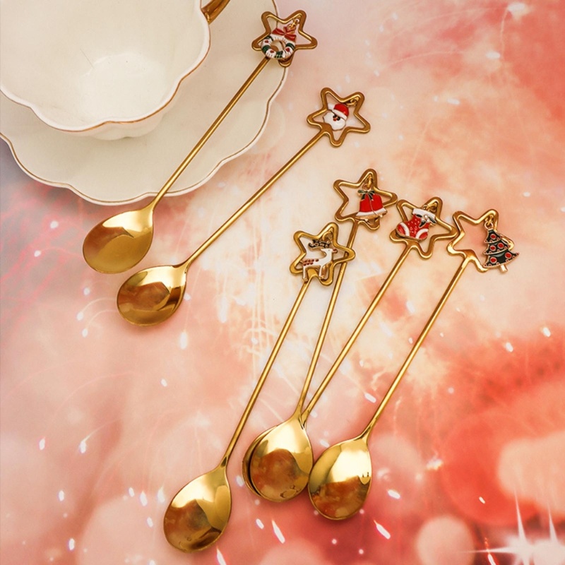 Set 4 Muỗng Cà Phê Bằng Thép Không Gỉ Kèm Hộp Đựng Họa Tiết Giáng Sinh