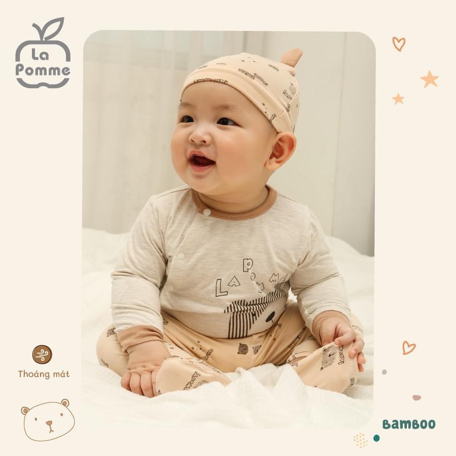 Set combo sơ sinh La Pomme Bamboo mềm mịn cao cấp bé trai bé gái dài tay cài giữa, cài chéo, body JL043 SLD177 Sls176