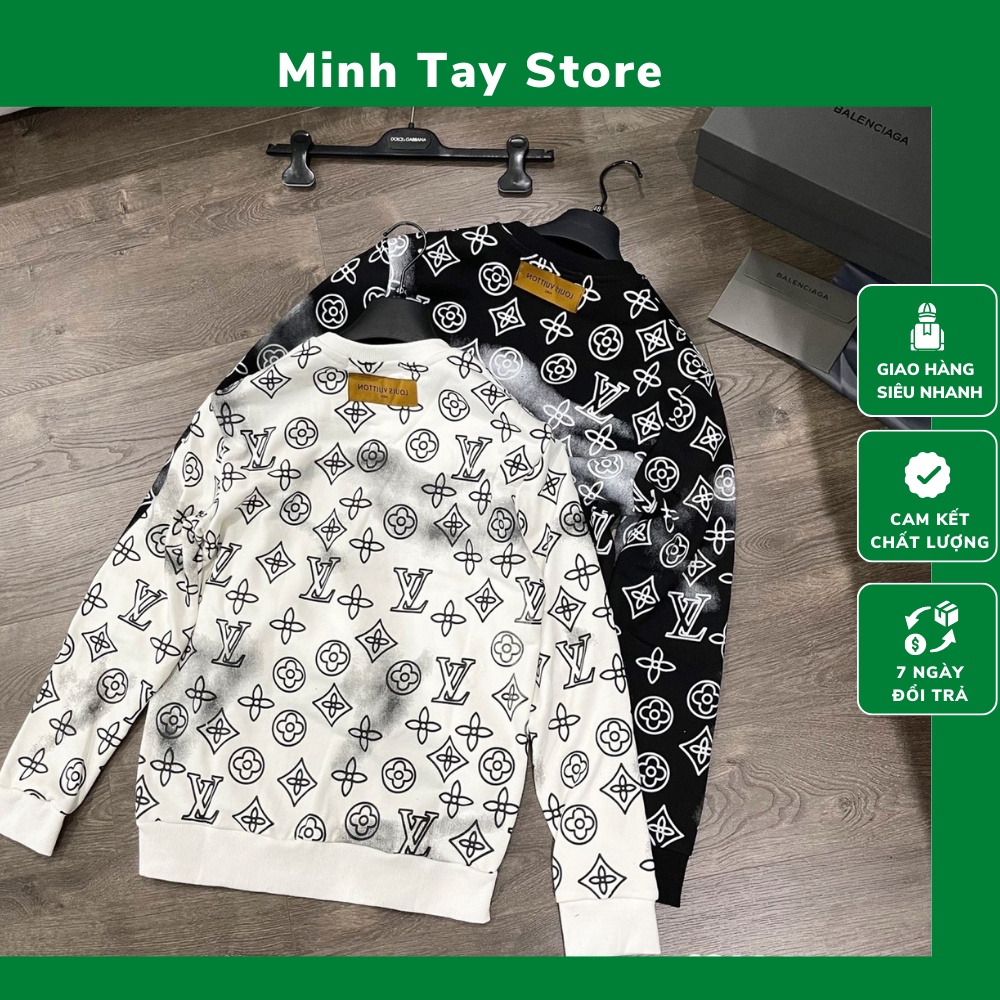 Áo Sweater Nam Lv Màu Loang Họa Tiết Dập Vân . Áo Nỉ Nam Nữ Lv Chất Nỉ Da Cá Cao Cấp - MINH TÂY STORE
