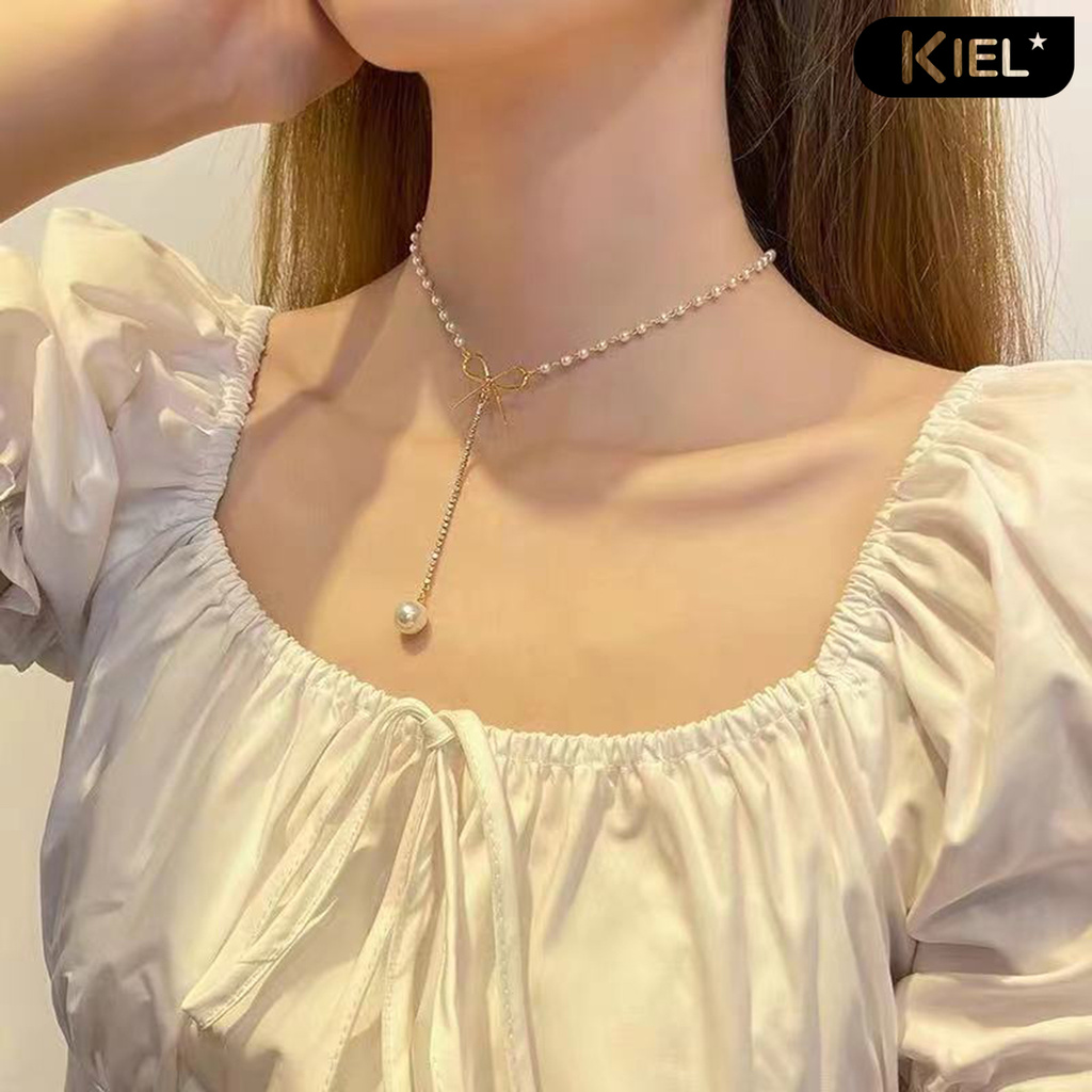 Kiel 💎Necklace Bow-tie Design Easily Match Copper Fashion Faux Pearl Necklace