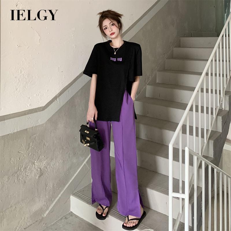 Áo thun tay ngắn/Quần dài xẻ tà IELGY thời trang cá tính cho nữ