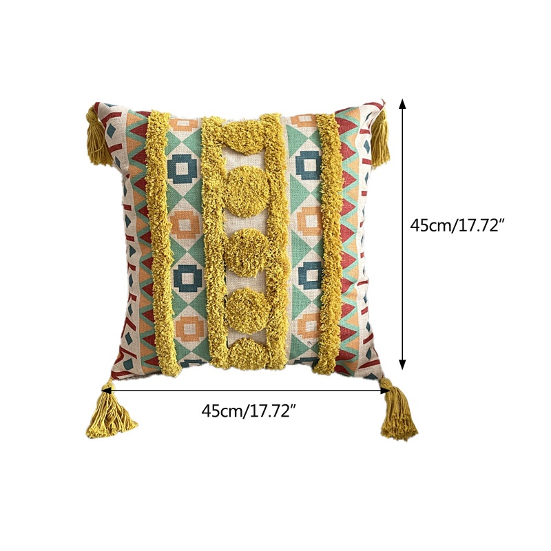 Aoto Vỏ Gối Cotton Hình Vuông Phối Tua Rua Phong Cách Boho Trang Trí Nhà Cửa / Văn Phòng / Phòng Ngủ / Sofa